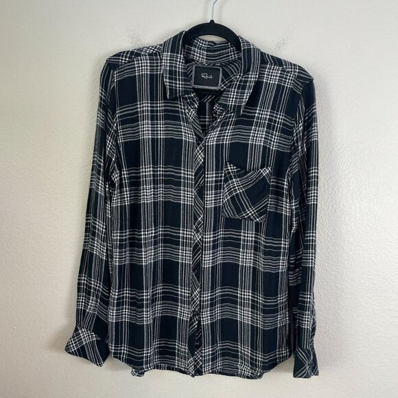 Rails Womens Medium Plaid Long Sleeve Button Up Shirt Black White Flannel Top - Picture 1 of 7